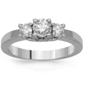 14K Solid White Gold Three Stone Diamond Anniversary Ring 0.65 Ctw