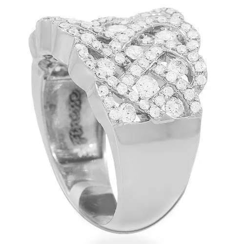 14K Solid White Gold Womens Diamond Cocktail Ring 1.53 Ctw