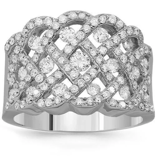 14K Solid White Gold Womens Diamond Cocktail Ring 1.53 Ctw