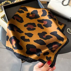 2024 New Leopard Print Square Scarf Women's Imitation Silk Scarf Casual Versatile Decoration Small Neck Scarf 70CMx70CM