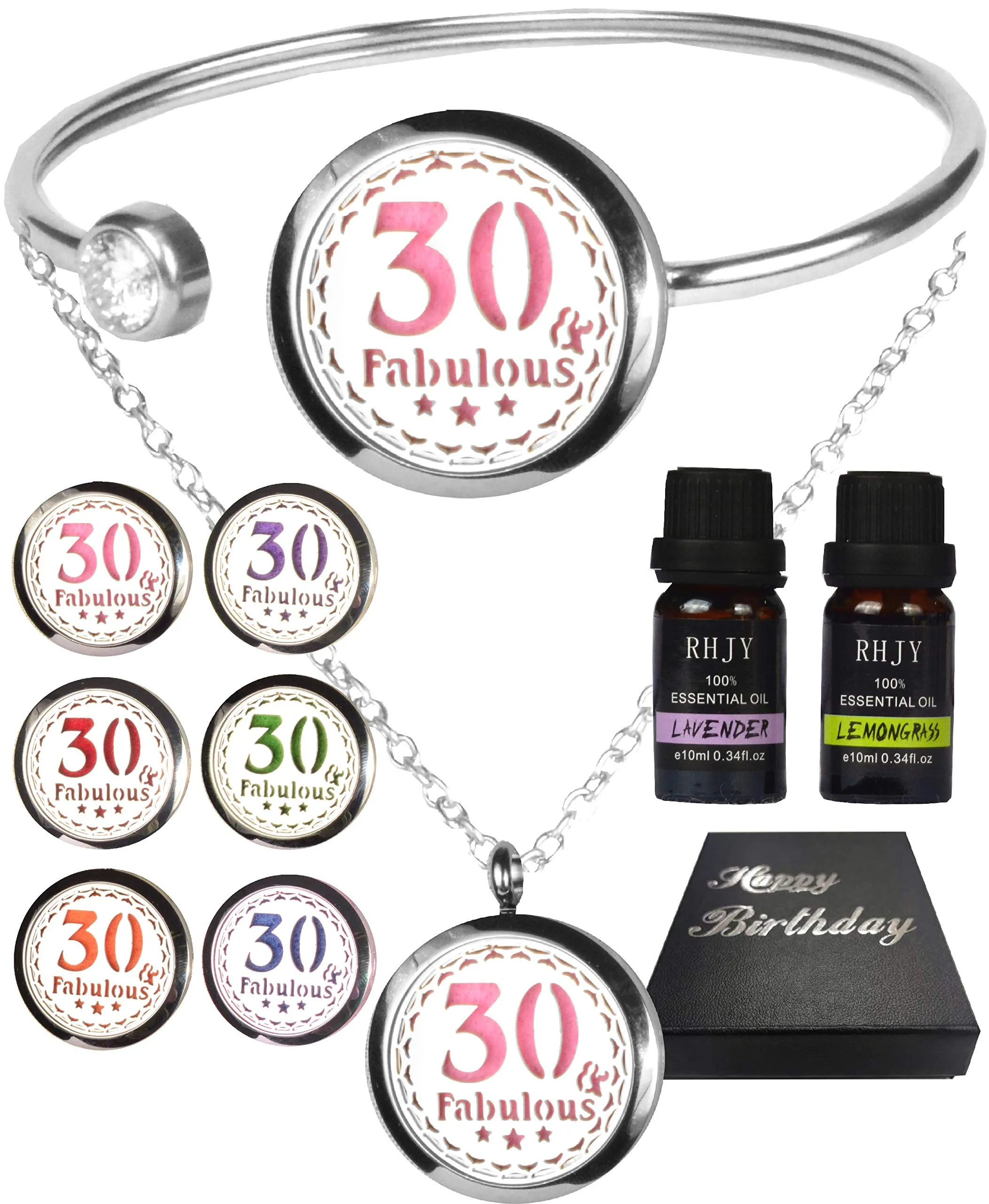 30th Birthday Gift for Women, 30th Birthday Essential Oil Diffuser Necklace and Bracelet