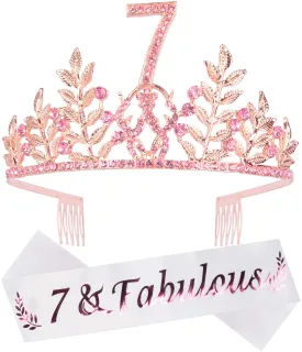 7th Birthday Gifts for Girls,7th Birthday Tiara and Sash,7 Fabulous Sash and Crystal