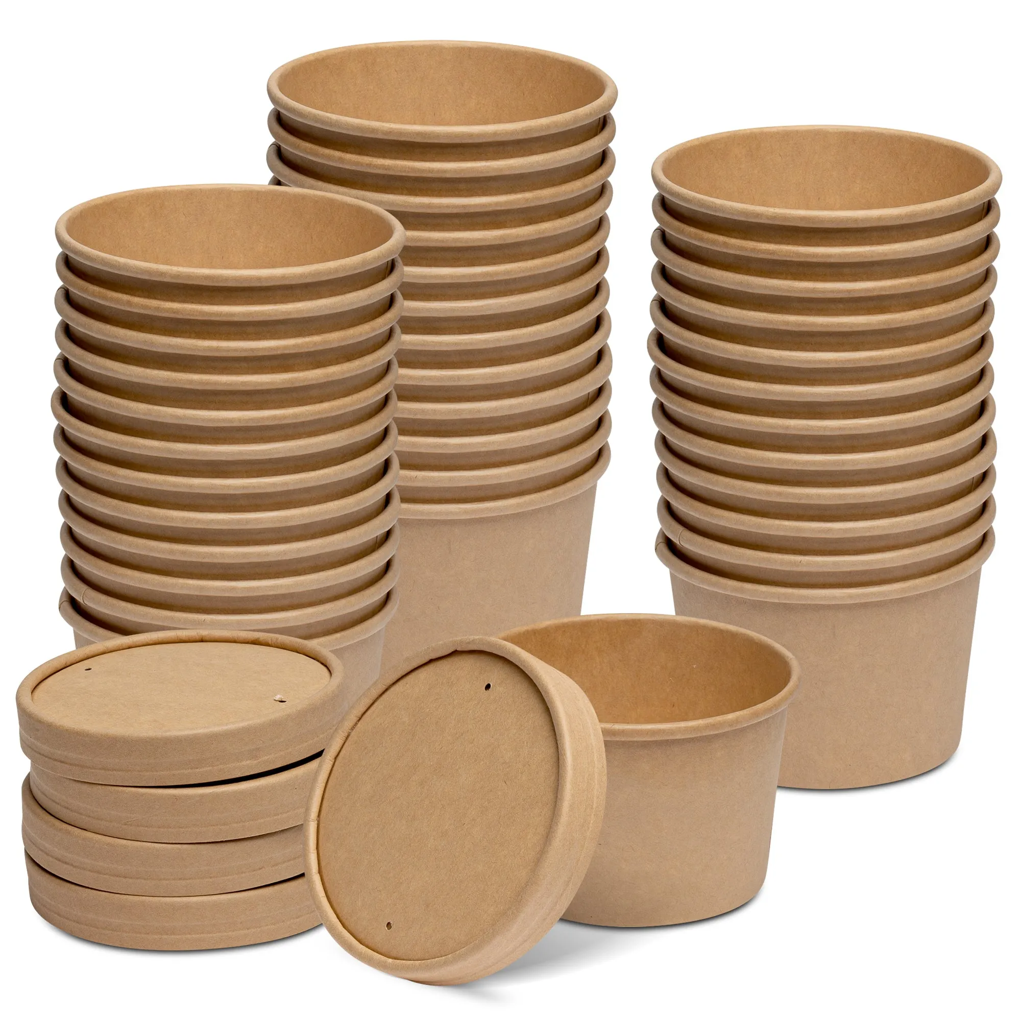 8 oz. Paper Food Containers With Vented Lids, To Go Hot Soup Bowls, Disposable Ice Cream Cups, Kraft