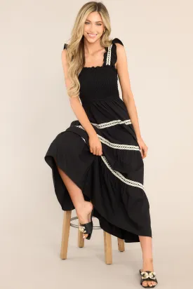 Always Timeless Black Lace Tiered Midi Dress