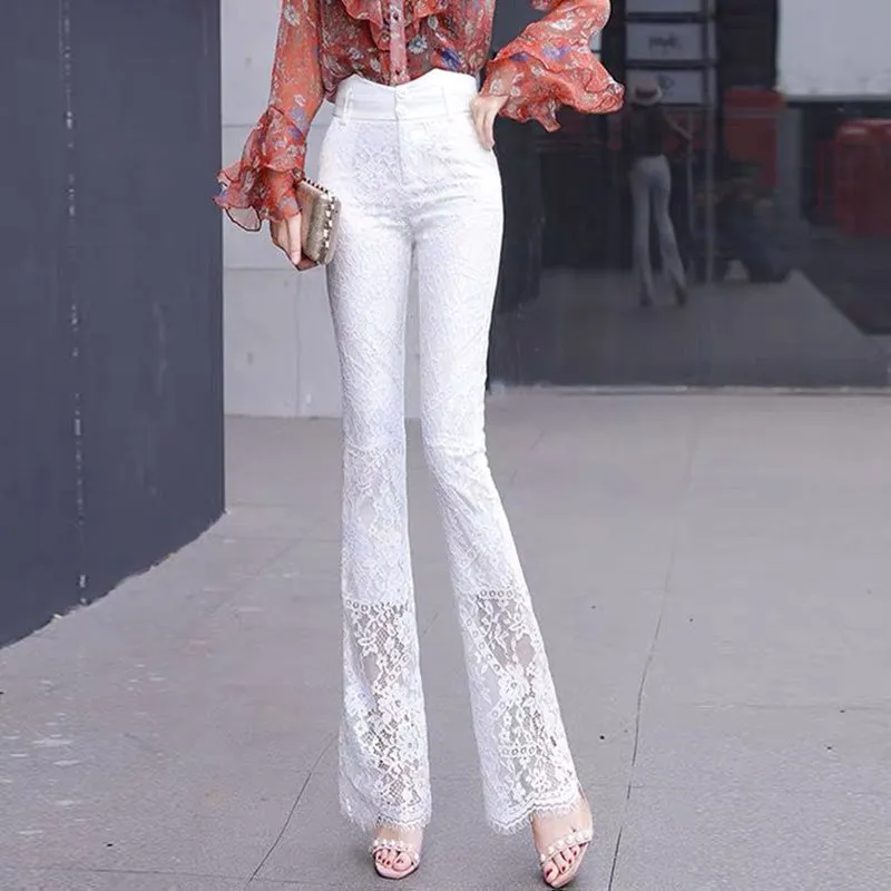 Amy Fashion - Elegant Vintage Lace Hollow Out Flare Pants