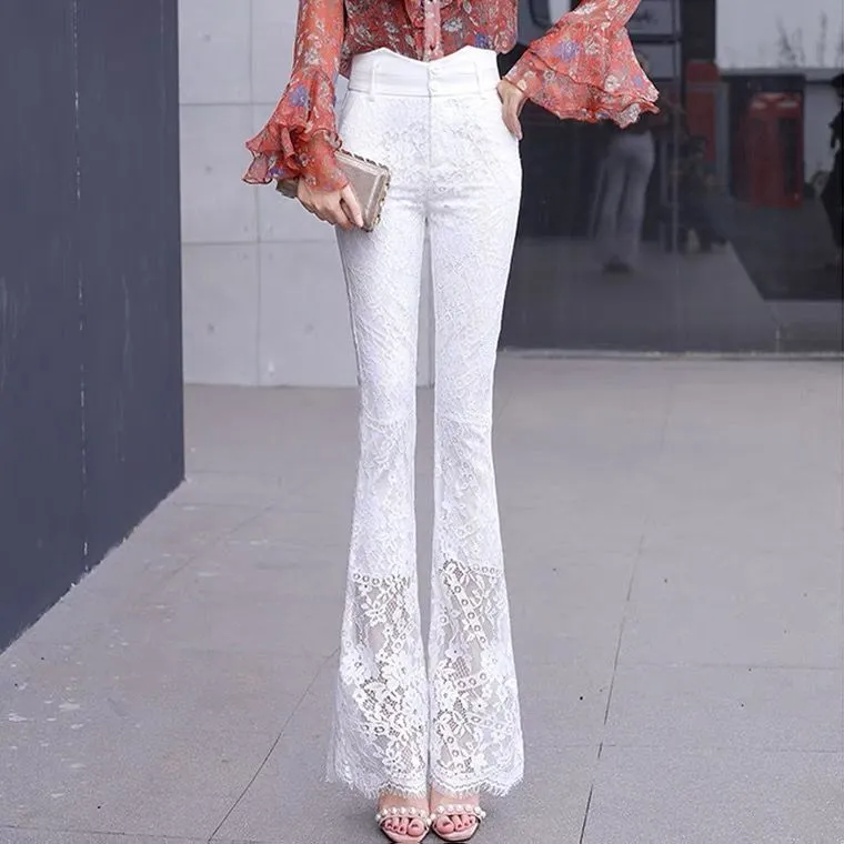 Amy Fashion - Elegant Vintage Lace Hollow Out Flare Pants