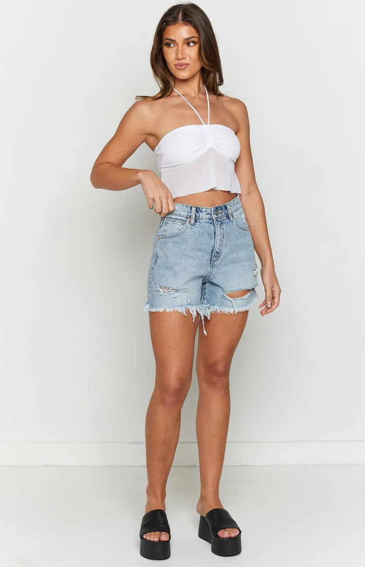 Bella White Halter Crop Top