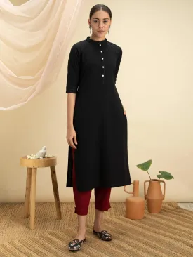 Black Solid Cotton Kurta