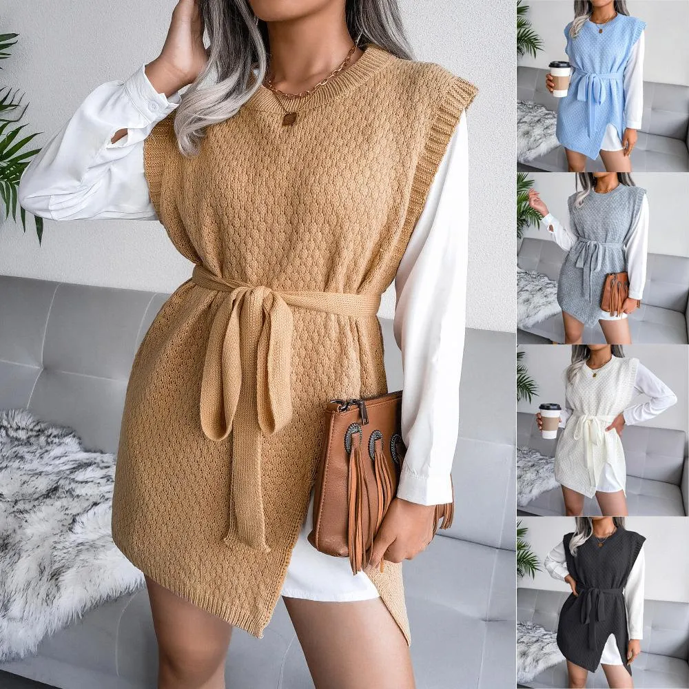 Casual lace-up vest sweater dress knitted dress