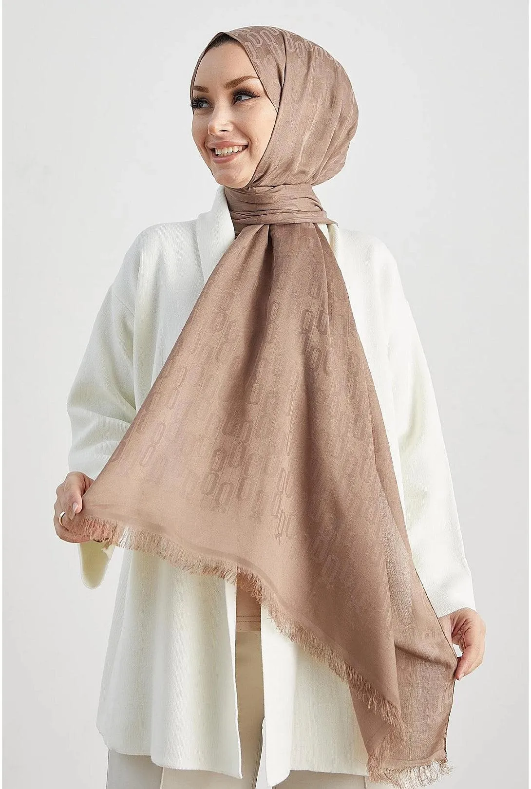 Chain Pattern Silky HIjab Scarf Shawl - Milk Brown