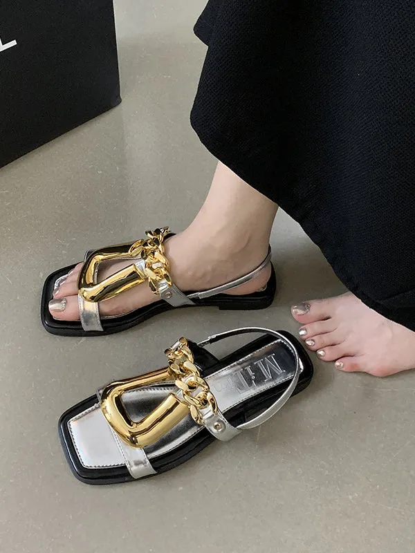 Chains Open Toe Split-Joint Square-Toe Sandals