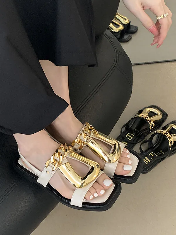 Chains Open Toe Split-Joint Square-Toe Sandals