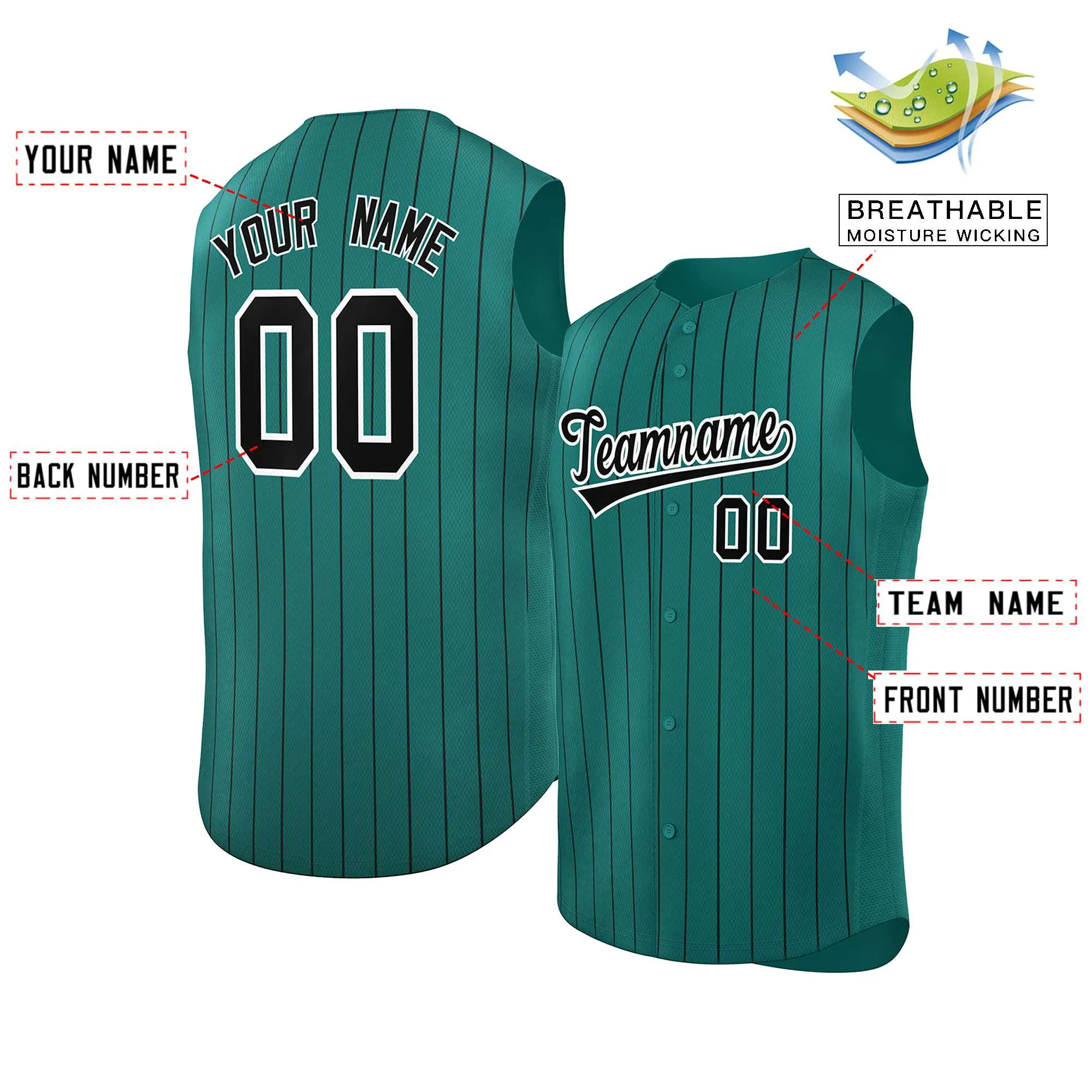 Custom Aqua Black-White Sleeveless Stripe Fashion Baseball Jersey