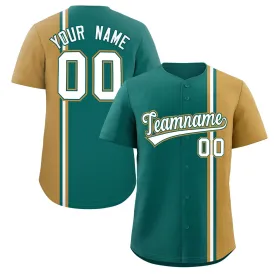 Custom Aqua Old Gold-White Personalized Color Block Authentic Baseball jersey