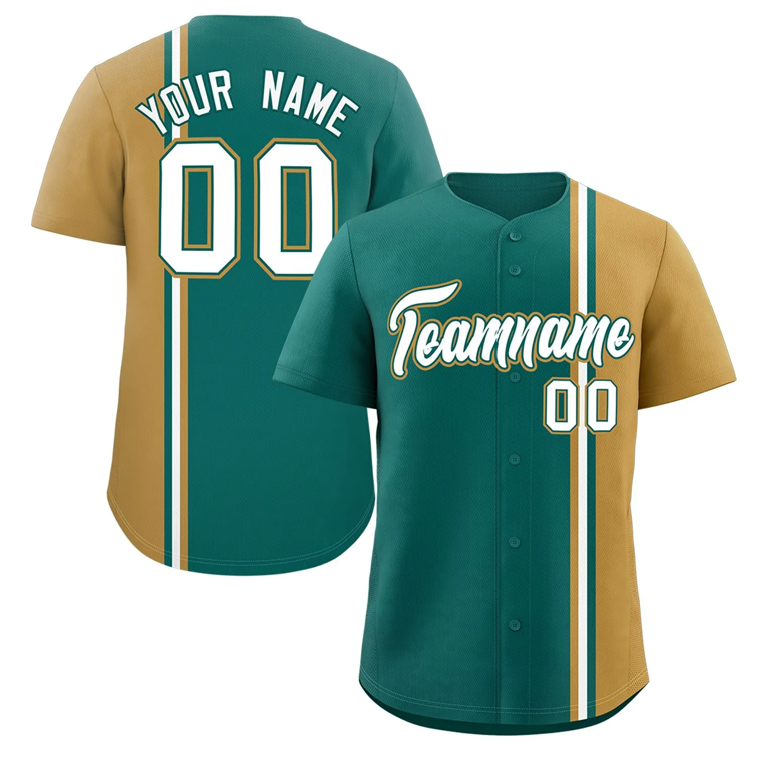 Custom Aqua Old Gold-White Personalized Color Block Authentic Baseball jersey