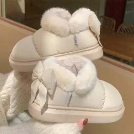 Cute Warm Ankle Boots Winter Women's Bow Warmth Plush Bow Cotton