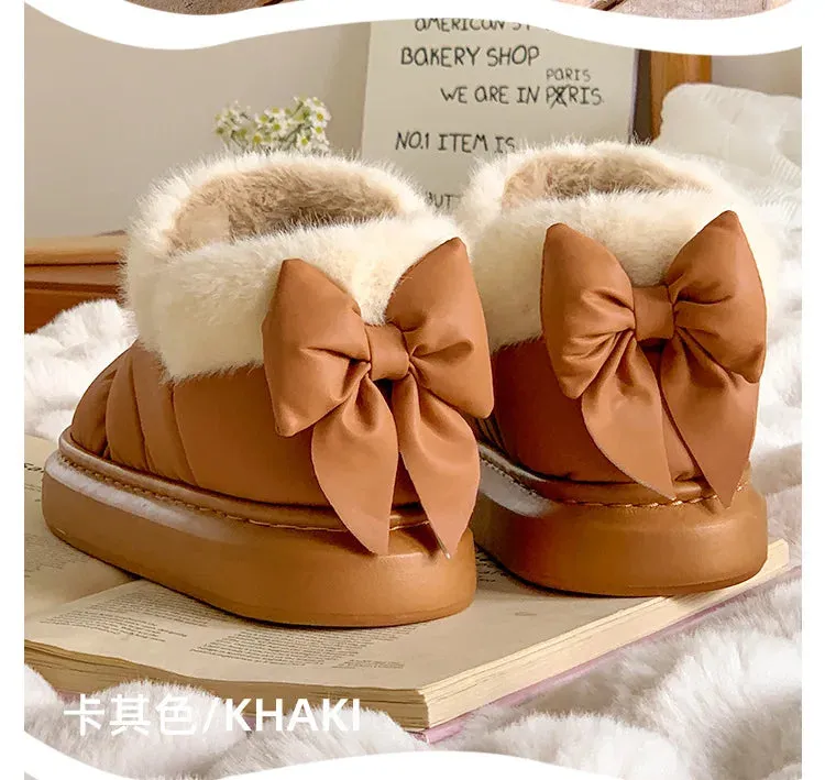 Cute Warm Ankle Boots Winter Women's Bow Warmth Plush Bow Cotton