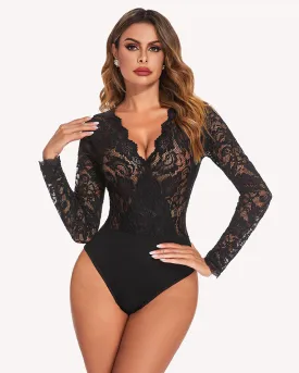 Deep V Snap Crotch Lace Bodysuit