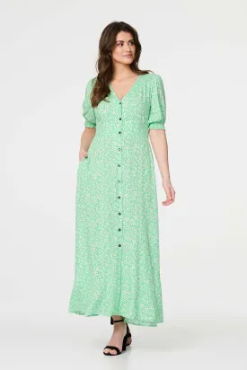 Ditsy Floral 1/2 Puff Sleeve Maxi Dress