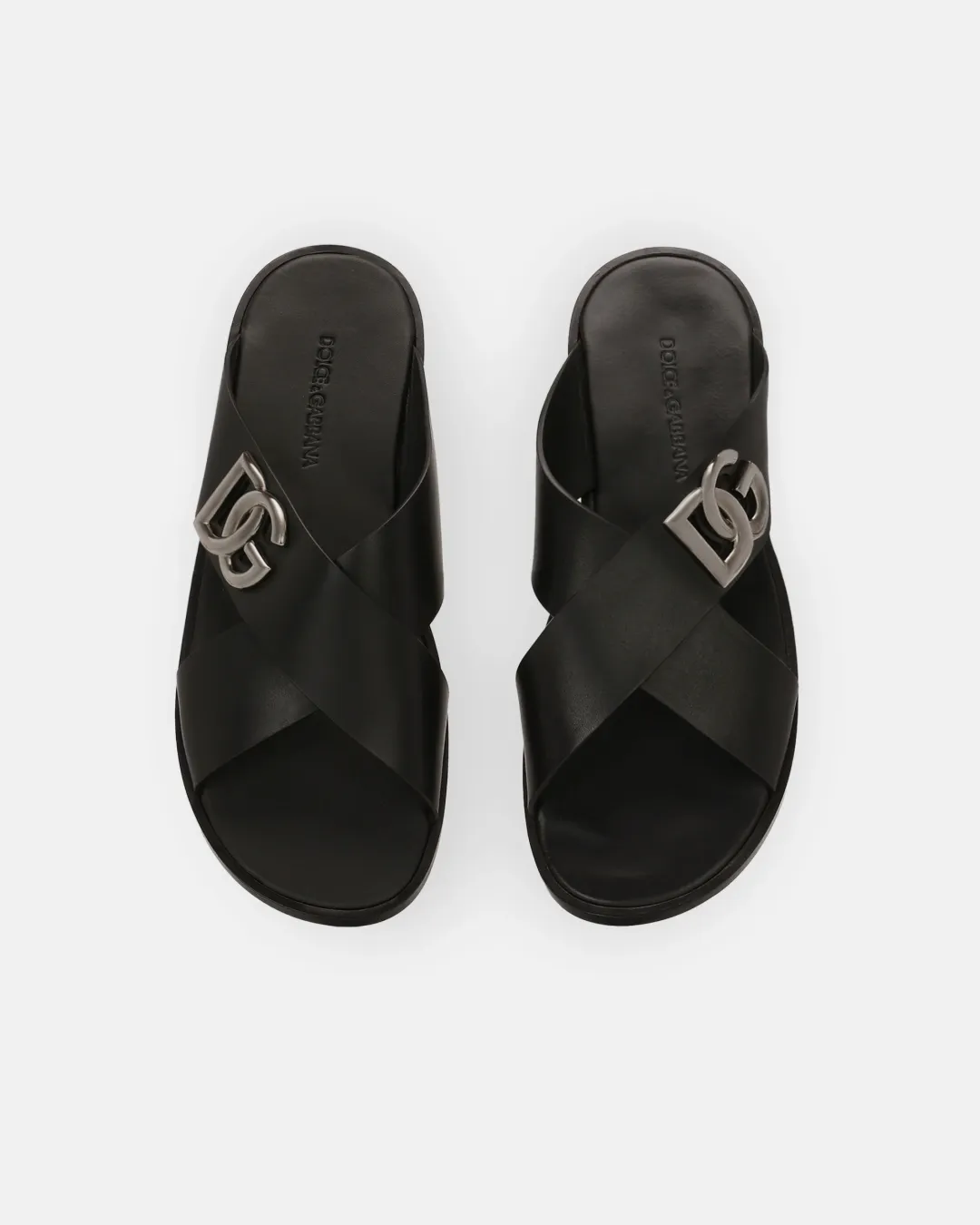 Dolce & Gabbana Light Calfskin Sandals with Metal DG Logo