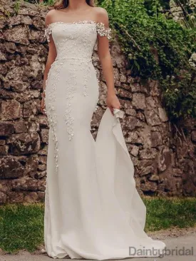 Elegant Straight Mermaid Simple Wedding Dresses With Appliques.DB10183