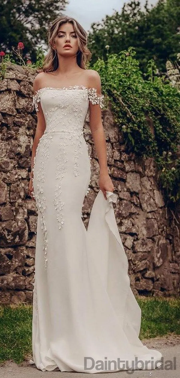 Elegant Straight Mermaid Simple Wedding Dresses With Appliques.DB10183