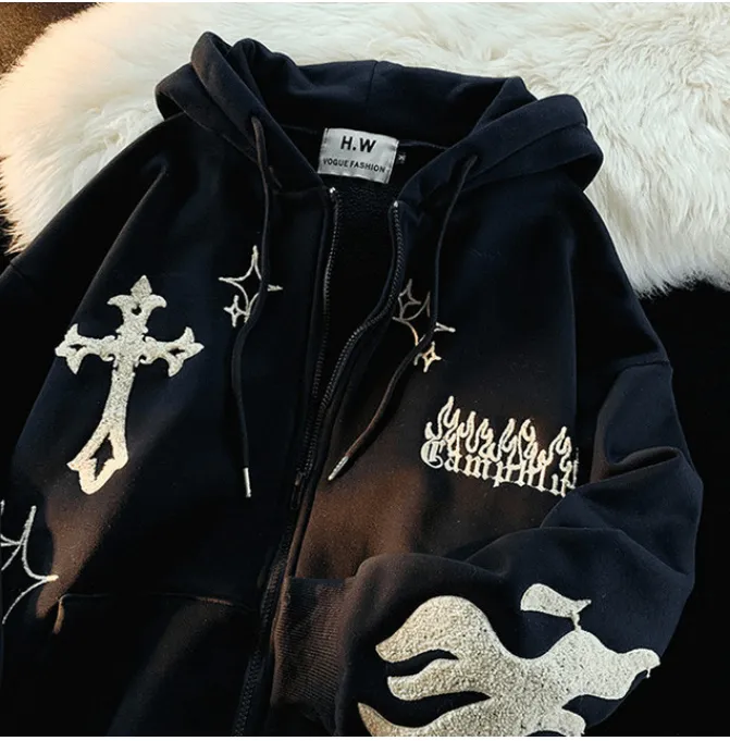 Embroidery Zip-Up Hoodie