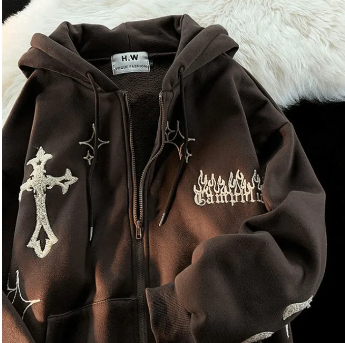 Embroidery Zip-Up Hoodie