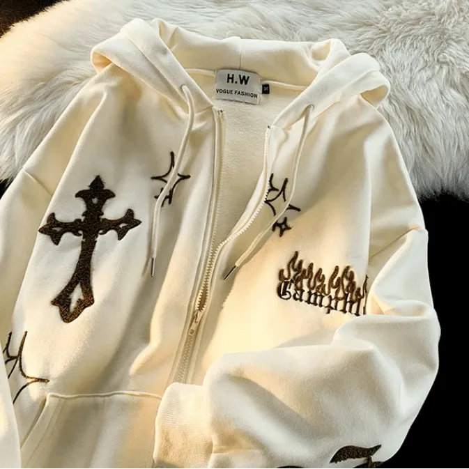 Embroidery Zip-Up Hoodie