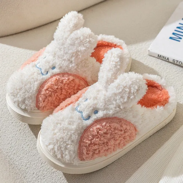 Fuzzy Cheeky Bunny Plush Slippers