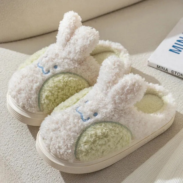 Fuzzy Cheeky Bunny Plush Slippers