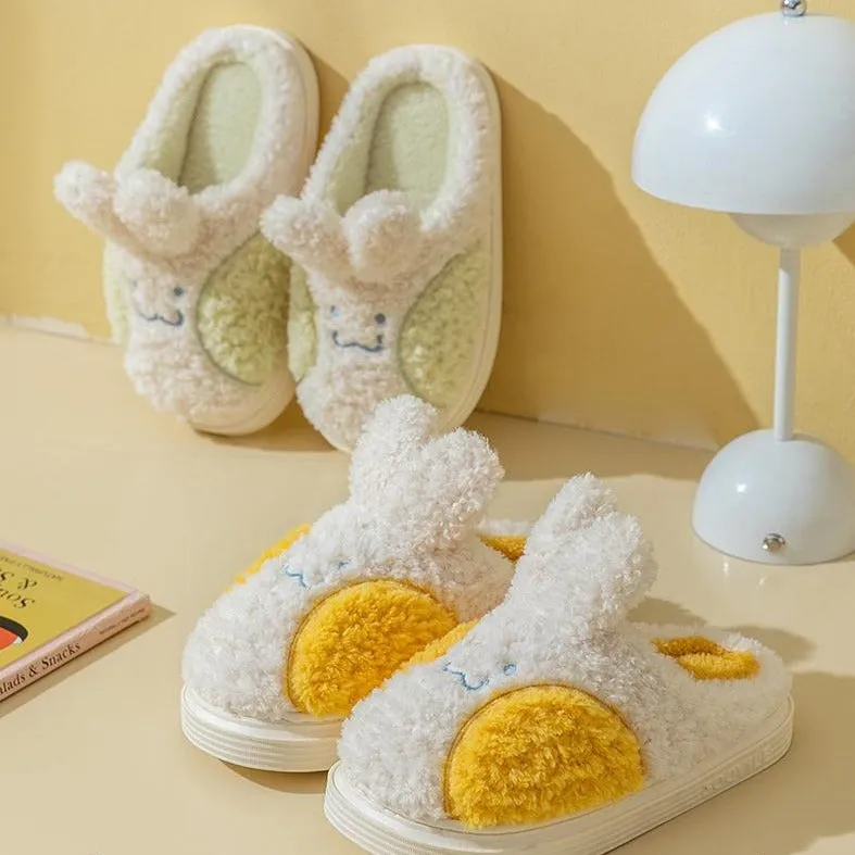 Fuzzy Cheeky Bunny Plush Slippers