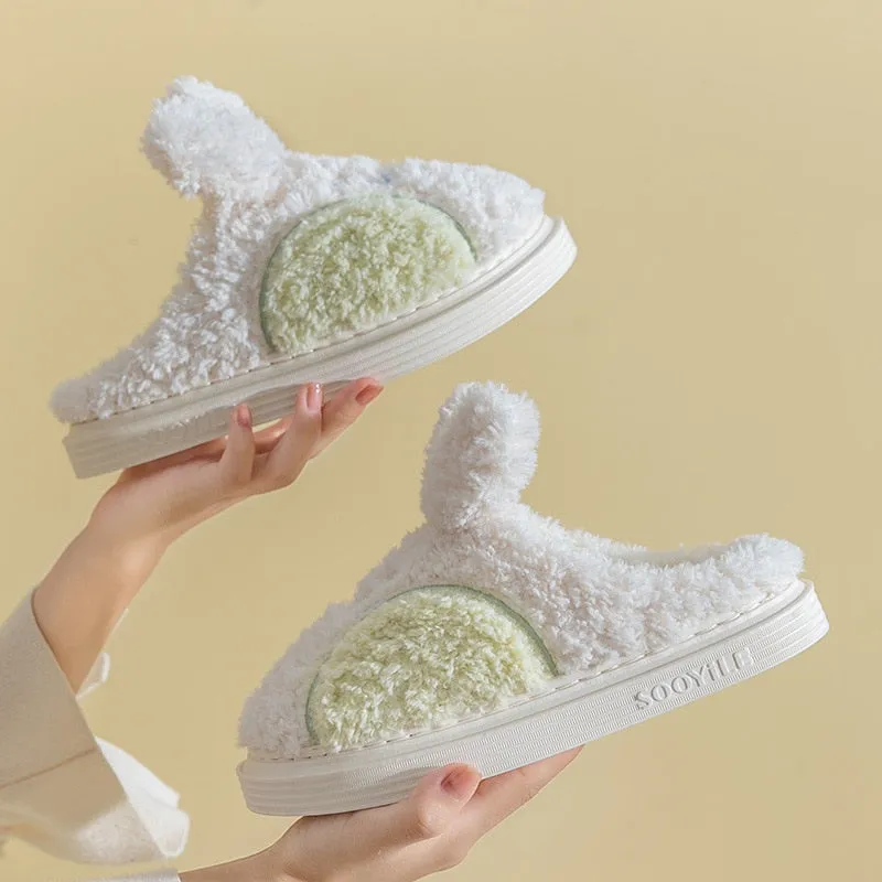 Fuzzy Cheeky Bunny Plush Slippers