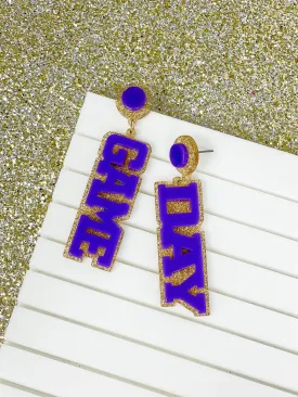 'Game Day' Statement Dangle Earrings - Gold & Purple