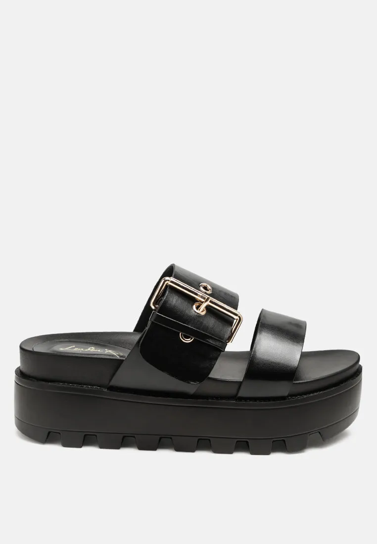 Gound Platform Lug Sole Metal Buckle Sandals