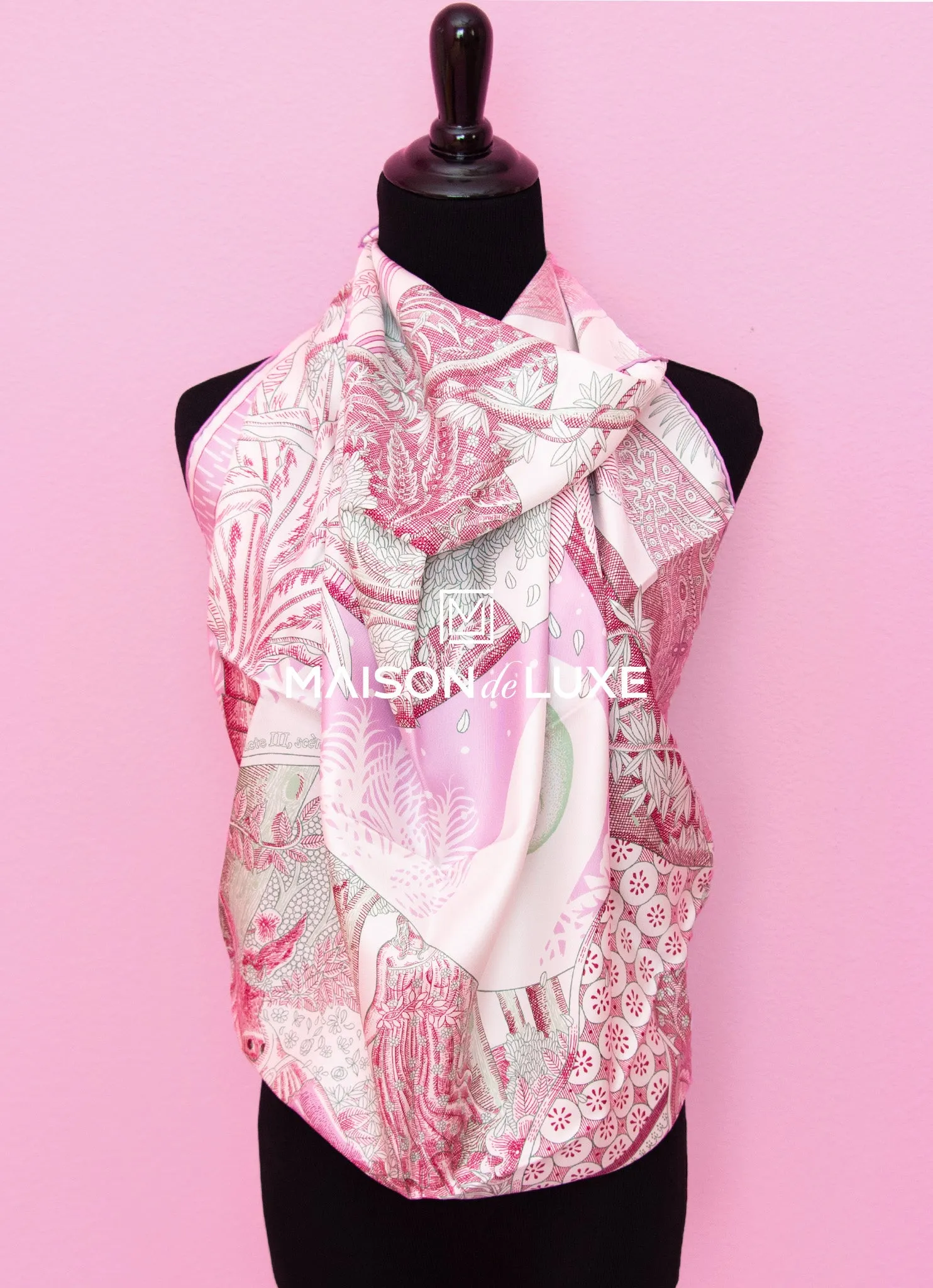 Hermes "Acte III, Scene I, La Clairiere" Pink Twill Silk 90 cm Scarf