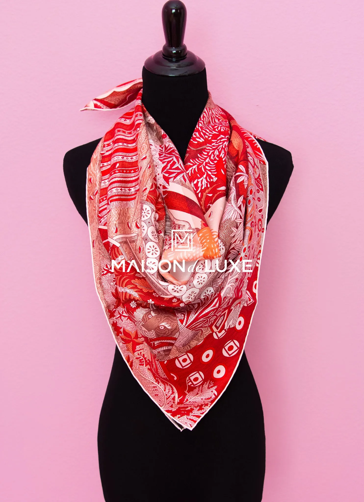 Hermes "Acte III, Scene I, La Clairiere" Rouge Twill Silk 90 cm Scarf