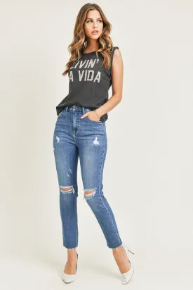 HR distressed relaxed fit skinny jeans