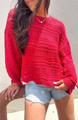 Keep Your Promises Red Crochet Sweater Top