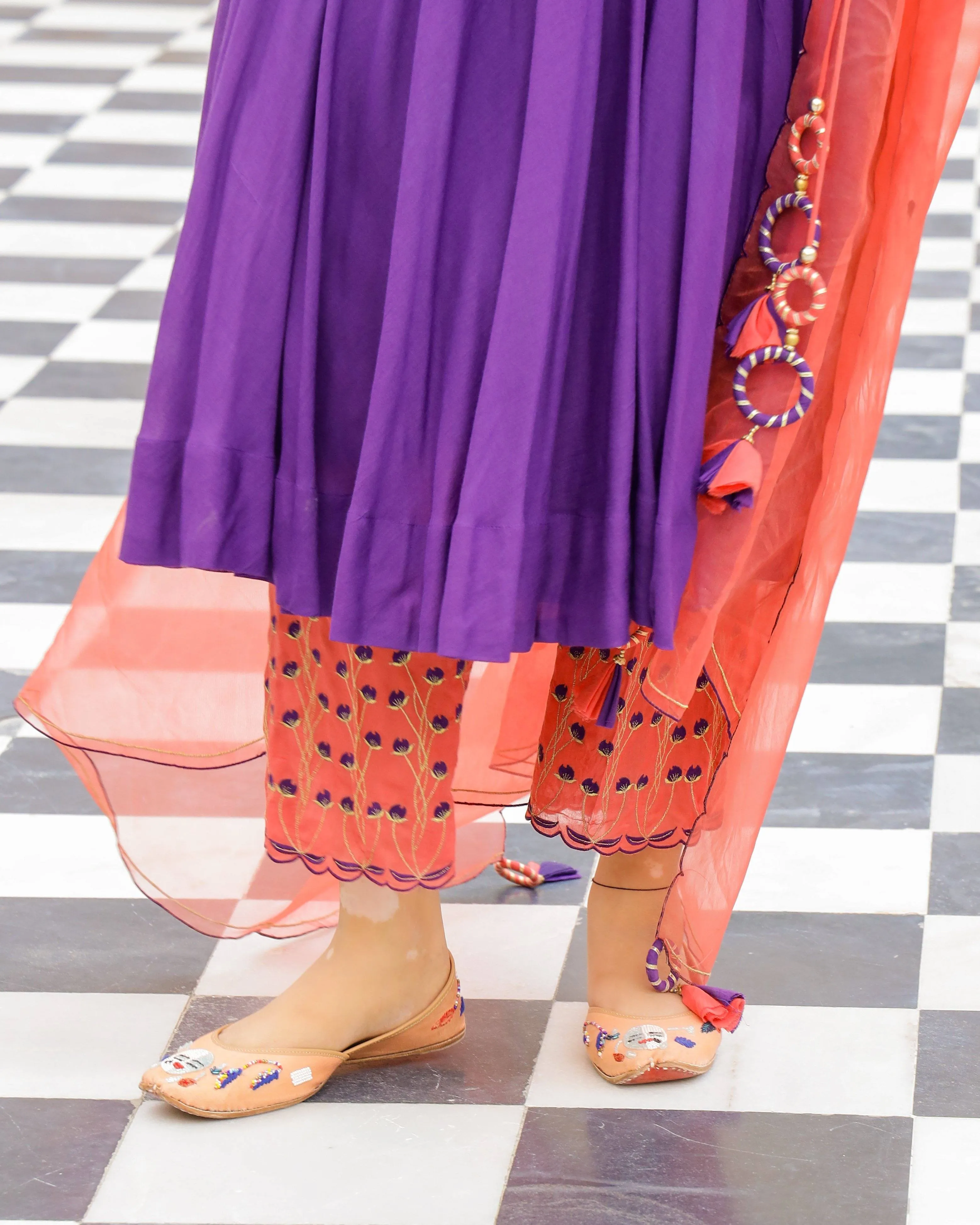 Kurta Pant Set Anarkali Style with Duppata and Modal Embroidery -Jolie