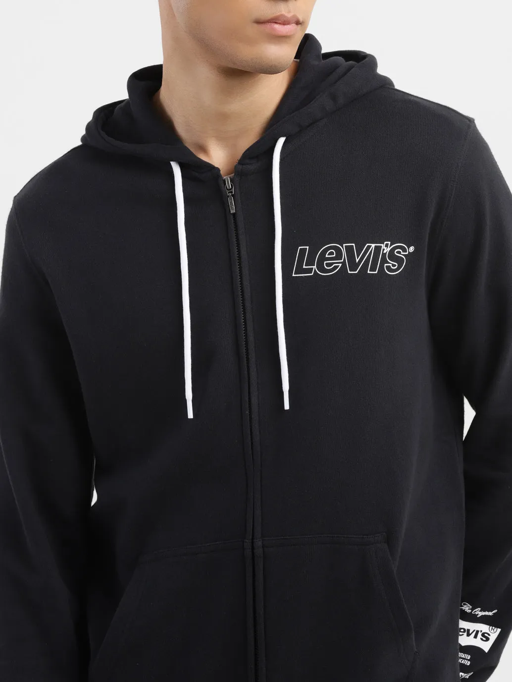 Men's Brand Logo Black Hooded Sweatshirt