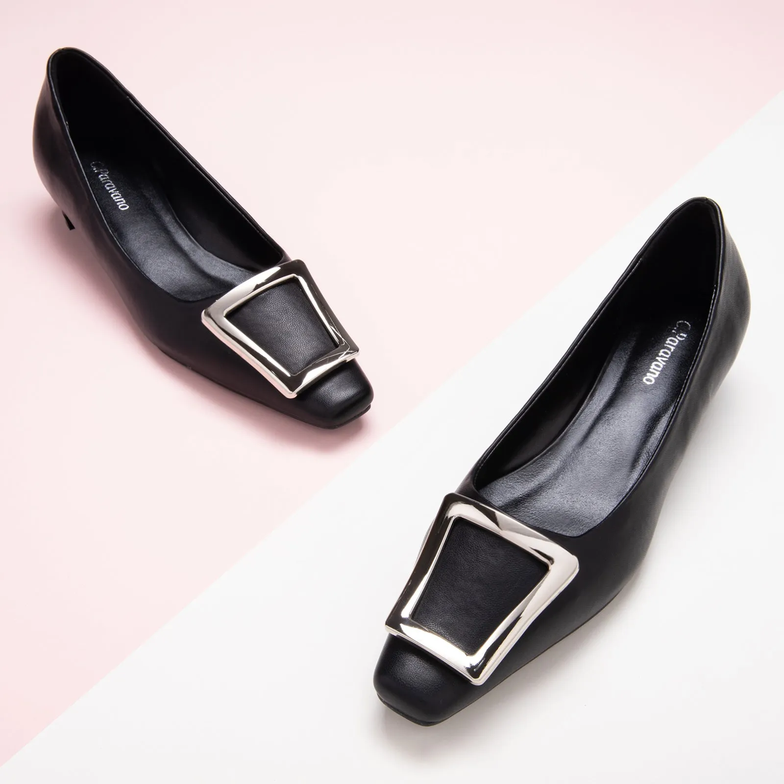 Metal Buckle Low Heel (Lucia) Black