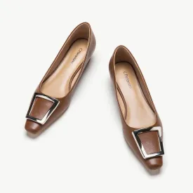 Metal Buckle Low Heel (Lucia) Brown