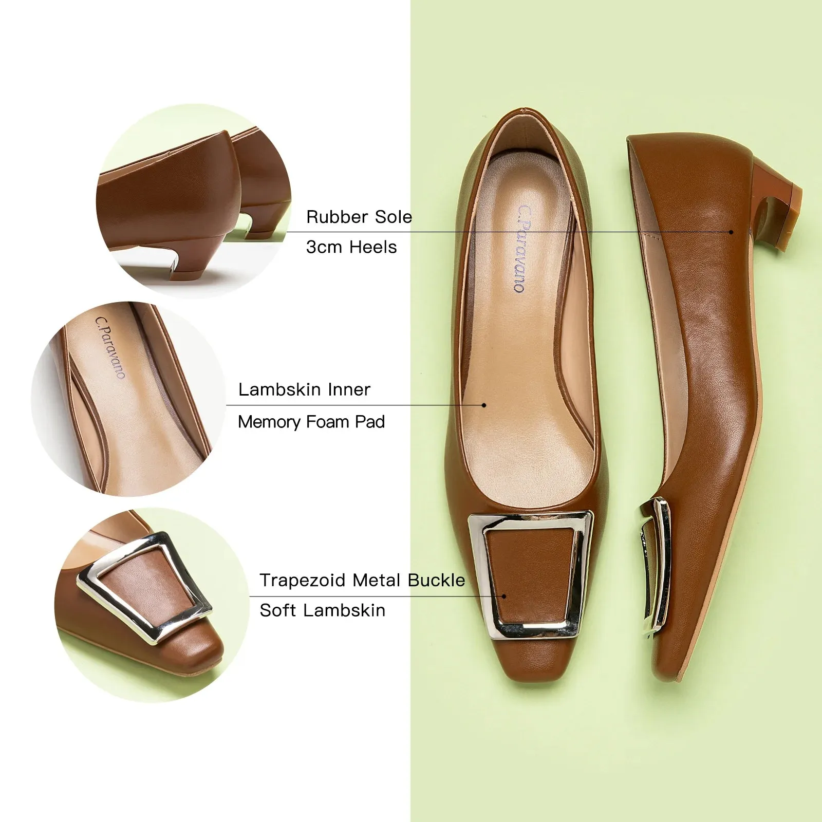 Metal Buckle Low Heel (Lucia) Brown