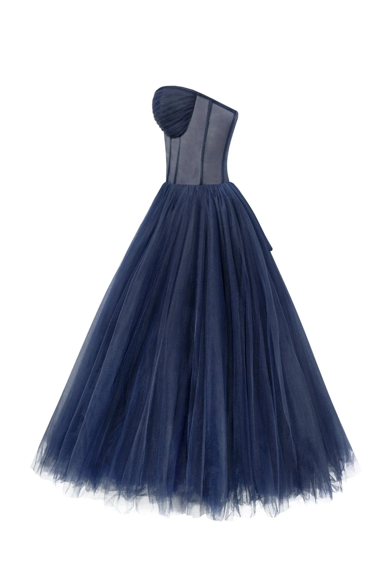 Navy Strapless Puffy Midi Tulle Dress