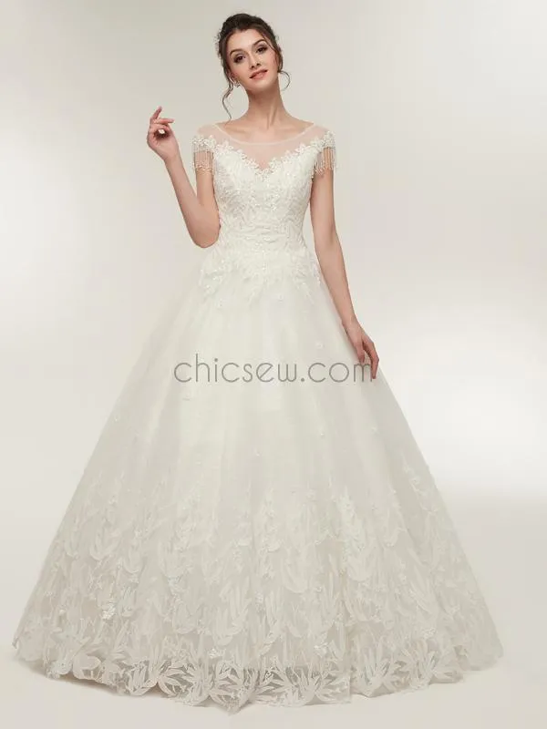 Off the Shoulder A-line Elegant Romantic Dream Long  Wedding Dresses LMX1159