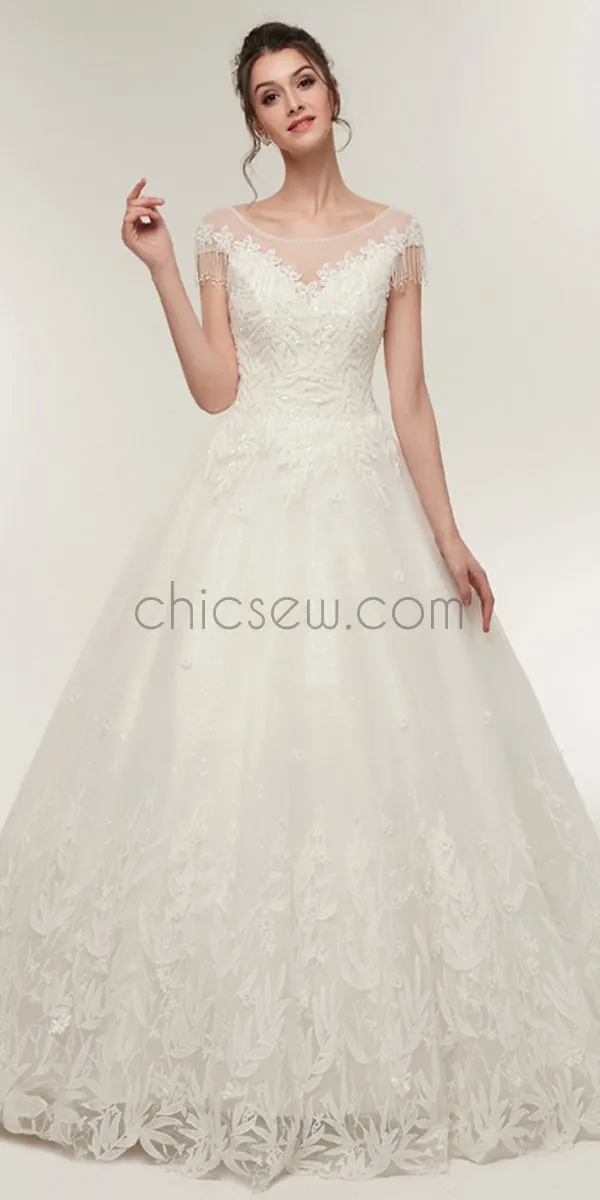 Off the Shoulder A-line Elegant Romantic Dream Long  Wedding Dresses LMX1159