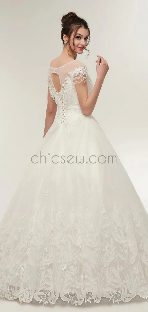 Off the Shoulder A-line Elegant Romantic Dream Long  Wedding Dresses LMX1159