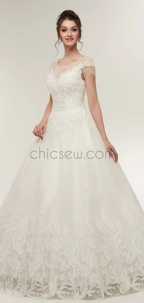 Off the Shoulder A-line Elegant Romantic Dream Long  Wedding Dresses LMX1159