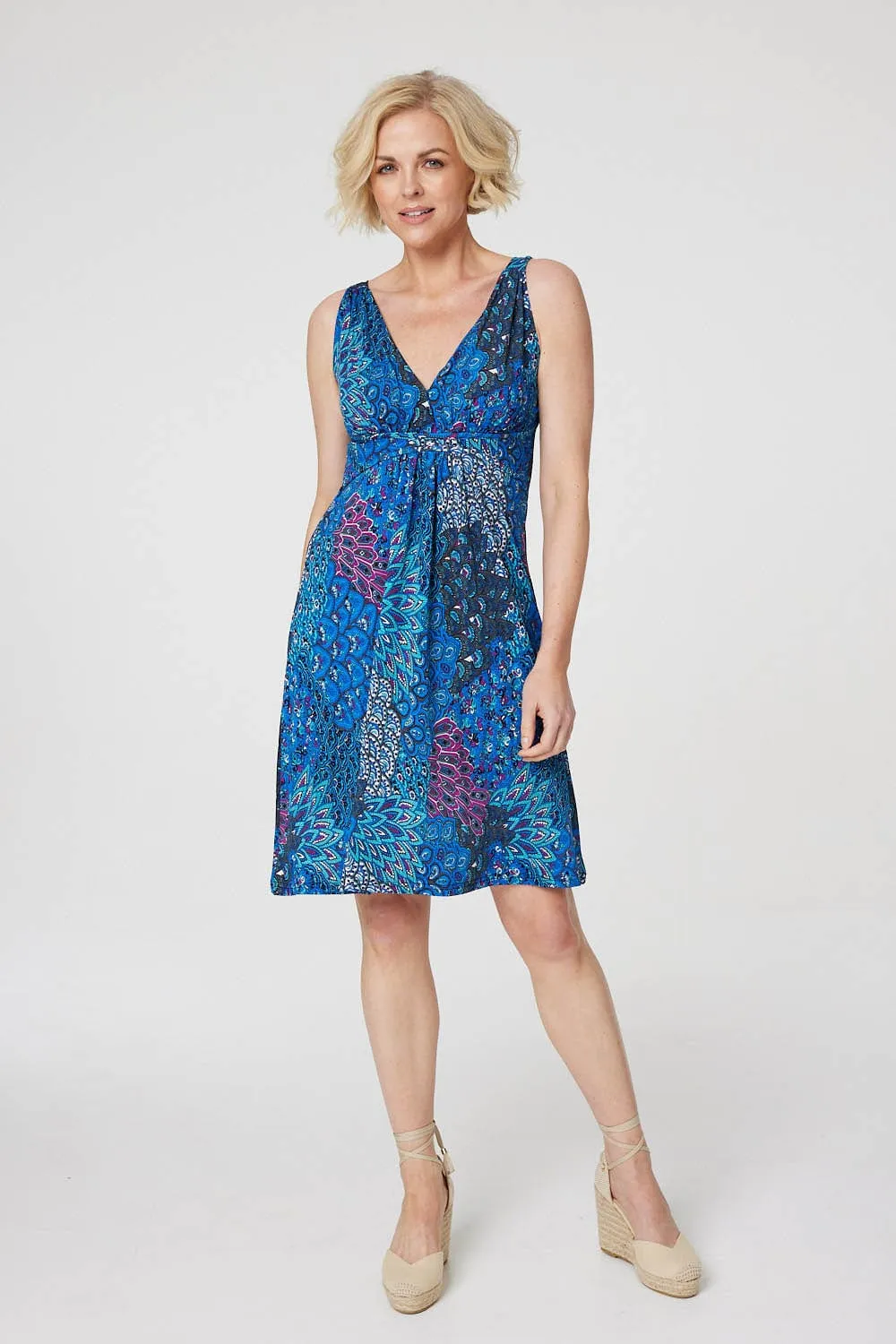 Peacock Print Short Sun Dress